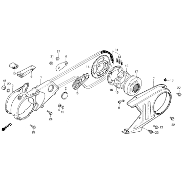 LEFT CRANKCASE COVER + CHAIN CASE