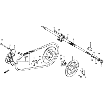 REAR WHEEL AXLE + REAR BRAKE DISK 83-84
