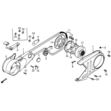 LEFT CRANKCASE COVER + CHAIN CASE