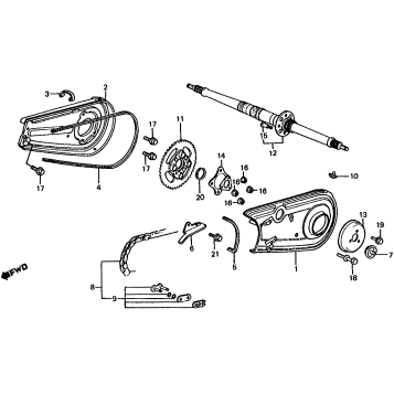 REAR WHEEL AXLE + CHAIN CASE