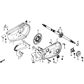 ATC185S REAR WHEEL AXLE + CHAIN CASE 83