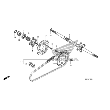 REAR WHEEL AXLE + DRIVE CHAIN
