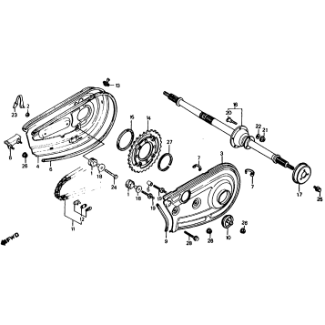 ACT200 REAR WHEEL AXLE + CHAIN CASE 83