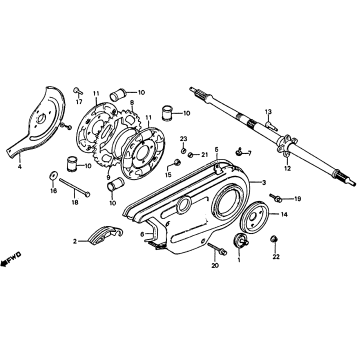 REAR WHEEL AXLE + CHAIN CASE 79-83