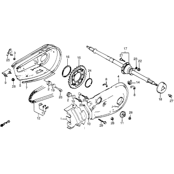 REAR WHEEL AXLE + CHAIN CASE