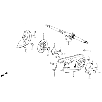 REAR WHEEL AXLE + CHAIN CASE 84-85