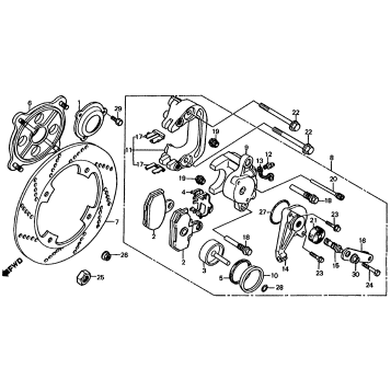 REAR BRAKE CALIPER + BRAKE DISK