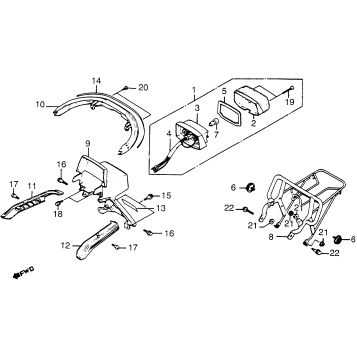 REAR FRAME BODY COVER + LUGGAGE CARRIER + TAILLIGHT