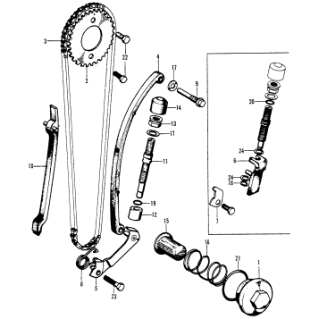 CAM CHAIN TENSIONER + OIL FILTER SCREEN