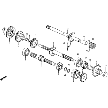 TRANSMISSION + KICK STARTER SPINDLE 81-86