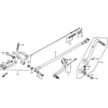 GEARSHIFT PEDAL + BRAKE PEDAL + KICK STARTER ARM 82