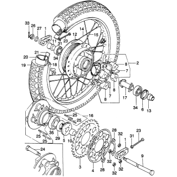 REAR WHEEL + DRIVEN SPROCKET