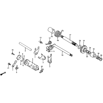 GEARSHIFT DRUM + GEARSHIFT FORK + KICK STARTER SPINDLE