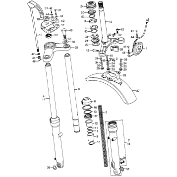 STEERING STEM + FRONT FENDER + FRONT FORK