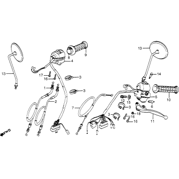 CM400A HANDLE LEVER + CABLE + MIRROR + SWITCH 79-81