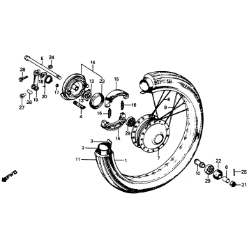 FRONT WHEEL + FRONT BRAKE PANEL