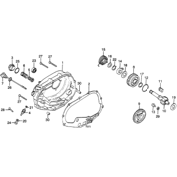 RIGHT CRANKCASE COVER + KICK STARTER