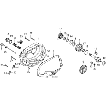 RIGHT CRANKCASE COVER + KICK STARTER