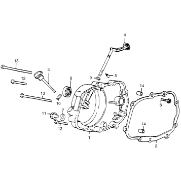 RIGHT CRANKCASE COVER + CLUTCH LEVER