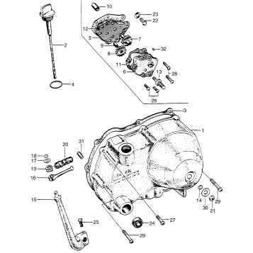RIGHT CRANKCASE COVER + OILPUMP