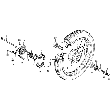 FRONT WHEEL + FRONT BRAKE PANEL