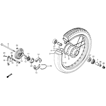 FRONT WHEEL + FRONT BRAKE PANEL