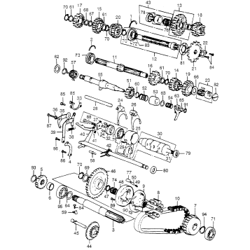 TRANSMISSION + KICK STARTER SPINDLE