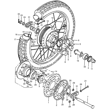 REAR WHEEL + DRIVEN SPROCKET