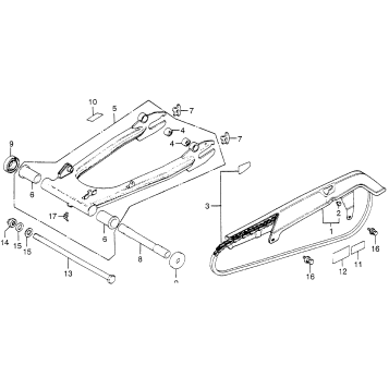 SWINGARM + DRIVE CHAIN + CHAIN CASE