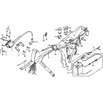 WIRE HARNESS + IGNITION COIL + BATTERY