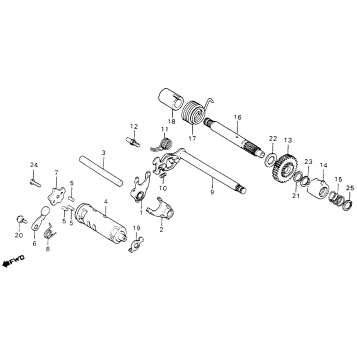 GEARSHIFT FORK + GEARSHIFT DRUM + KICK STARTER SPINDLE 80-82