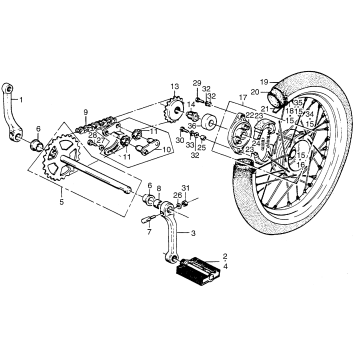 REAR WHEEL + PEDALS + CHAIN