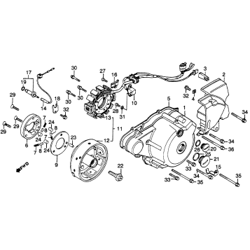 LEFT CRANKCASE COVER + ALTERNATOR