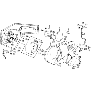 LEFT CRANKCASE COVER + ALTERNATOR + OIL PUMP