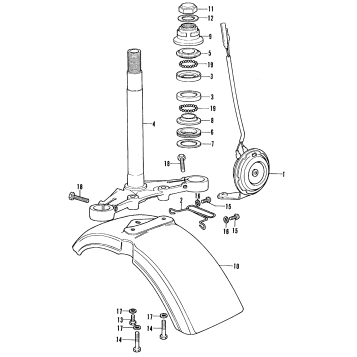 STEERING STEM + FRONT FENDER + HORN
