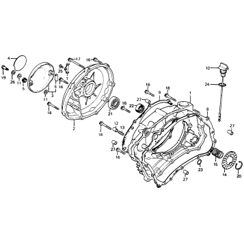 RIGHT CRANKCASE COVER + TORQUE CONVERTER CASE