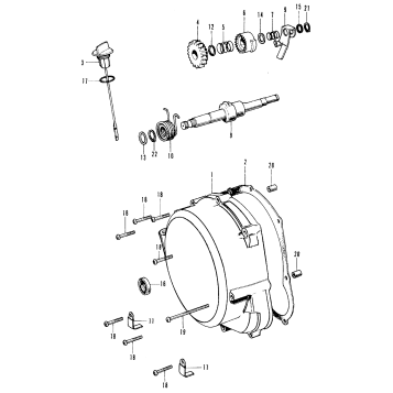 RIGHT CRANKCASE COVER + KICK SPINDLE