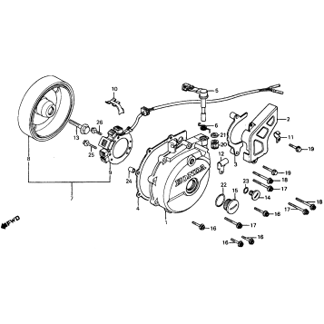 LEFT CRANKCASE COVER + ALTERNATOR 83-84