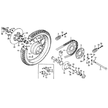 REAR WHEEL + DISC + DRIVE CHAIN