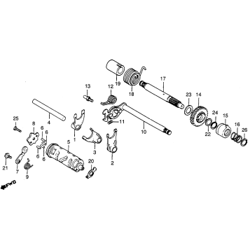 SHIFT FORK + SHIFT DRUM + KICK STARTER SPINDLE