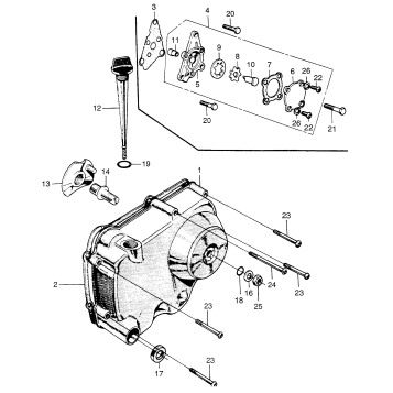 RIGHT CRANKCASE COVER + OILPUMP