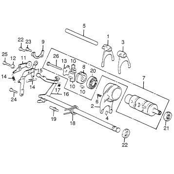 SHIFT DRUM + SHIFT FORK + SHIFT SPINDLE