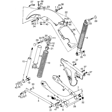 REAR SHOCK ABSORBER + REAR FENDER + SWINGARM