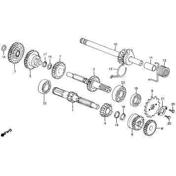 TRANSMISSION + KICK STARTER SPINDLE 80