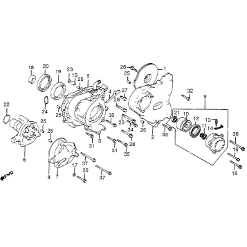 LEFT CRANKCASE COVER + WATER PUMP