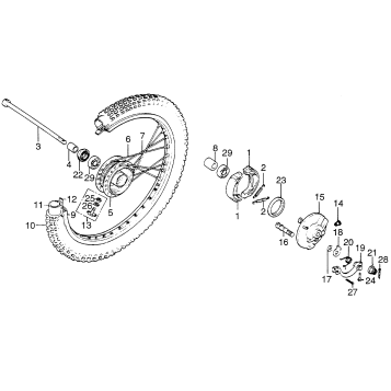 FRONT WHEEL + FRONT BRAKE PANEL