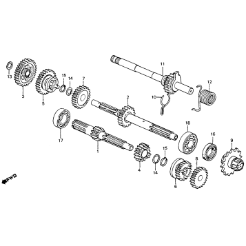TRANSMISSION + KICK STARTER SPINDLE