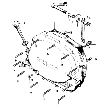 RIGHT CRANKCASE COVER + CLUTCH LEVER K-K1