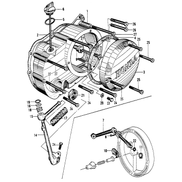 CRANKCASE COVER + KICK STARTER ARM
