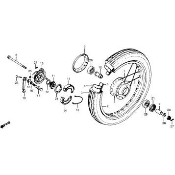 FRONT WHEEL + FRONT BRAKE PANEL